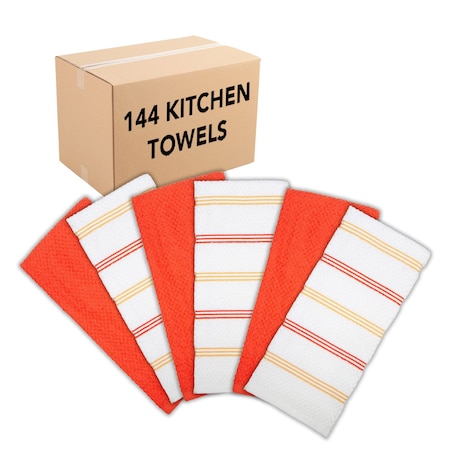 Monarch Brands Premier Kitchen Towels, Striped Pattern , Yellow, Saffron, 144PK SC-KT6-STYSF-CS